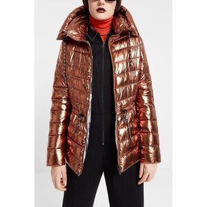 Desigual Womens Jasmine Metallic Copper Packable Padded Puffer Jacket Size Small